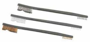 Three wire brushes with different bristles.