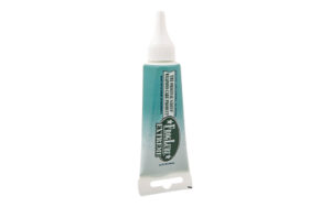 Tube of tire sealant product on white background.