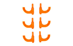 Set of six orange plastic hooks