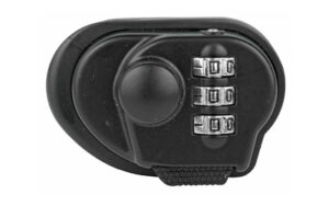Black combination lock with three dials.