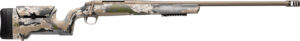 Precision rifle with camouflage design on white background.