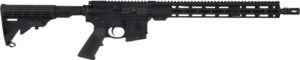 Black semi-automatic rifle on white background.