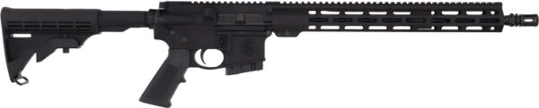 Black semi-automatic rifle on white background.