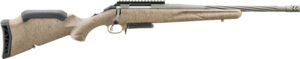 Bolt-action rifle with tan stock and textured grip