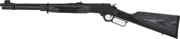 Black lever-action rifle, side view