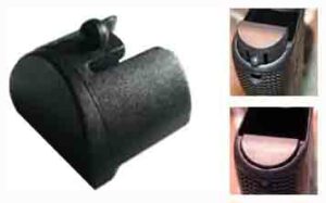 Black metal gun sight, close-up views included.