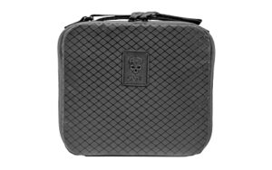 Black textured travel case with logo