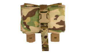 Camouflage military ammo pouch with buckle.