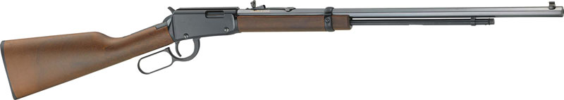 Lever action rifle with wooden stock.
