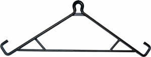 Black plastic clothes hanger with hooks