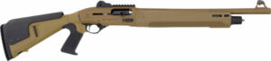 Tan semi-automatic shotgun with rail sights.