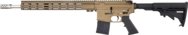 Tan modern rifle with black stock and grip.