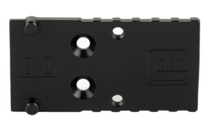 Black metal mounting plate with holes and markings.