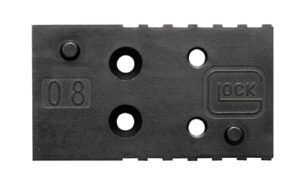 Rectangular black mounting plate with holes.