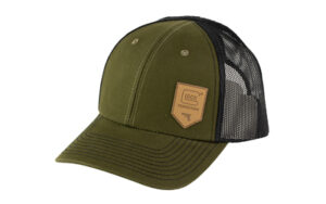 Olive green and black mesh trucker hat