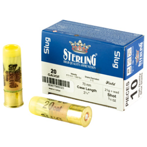 Sterling 20 gauge slug ammunition box and shells.