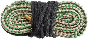 Braided multicolor rope with black wrap and brass tip.