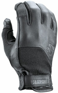 Black tactical glove with velcro strap