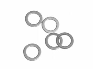 Silver metal washers on white background