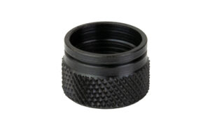 Textured black metal ring with knurled surface
