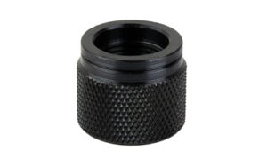Black knurled metal cap with threaded interior