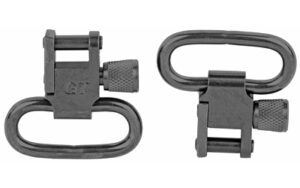 Metal quick-detach swivels for rifle sling attachment.