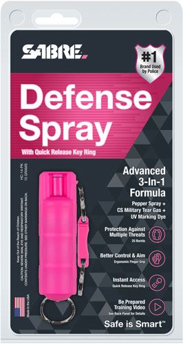 Pink defense spray with key ring packaging