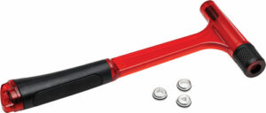 Red reflex hammer with replaceable heads.