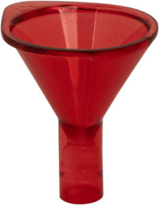 Red plastic funnel for pouring liquids