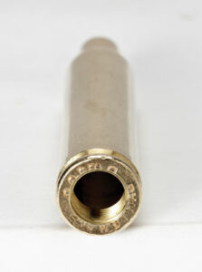 Brass bullet casing, rear view