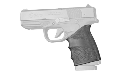 Black pistol grip attached to handgun