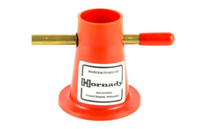 Hornady powder funnel, red with handle.