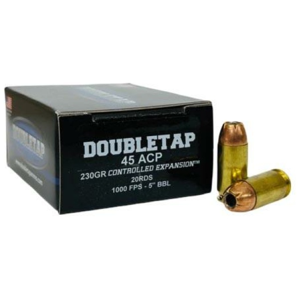 Double Tap Controlled Expansion Handgun Ammunition 45 Auto 230gr JHP 1000 fps 20/ct