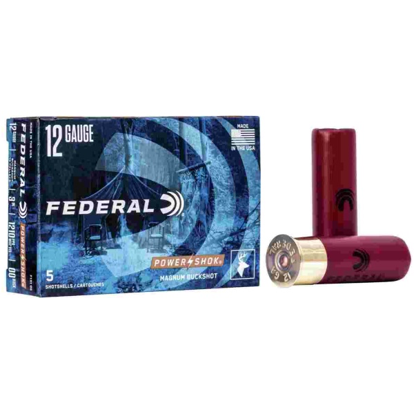 Federal Power-Shok Buckshot Shotshells 12ga 3" 15 plts #00 1210 fps 5/ct