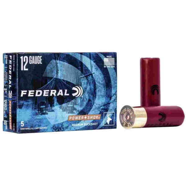 Federal Power-Shok Buckshot Shotshells 12ga 3" 15 plts #00 1210 fps 5/ct