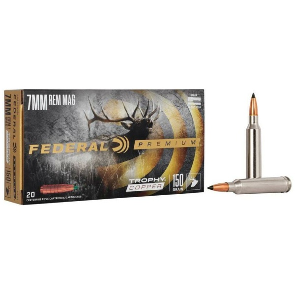 Federal Trophy Copper Rifle Ammunition 7mm Rem Mag 150gr HP 3025 fps 20/ct