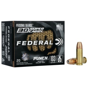 Federal Punch Handgun Ammunition .30 SC 103gr JHP 1130 fps 20/ct