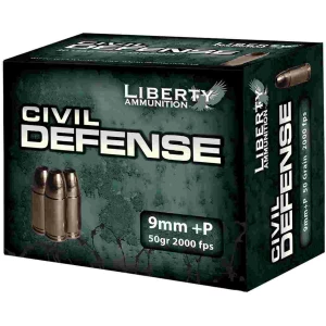 Liberty Civil Defense Handgun Ammunition 9mm (+P) 50gr SCHP 2000 fps 20/ct