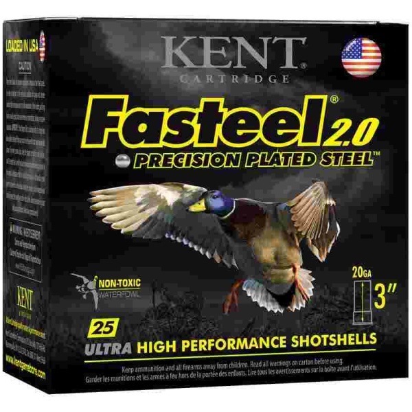 Kent Fasteel + Precision Plated Steel Waterfowl Shotshells 20ga 3" 1oz 1350 fps  #2 & #4 25/ct
