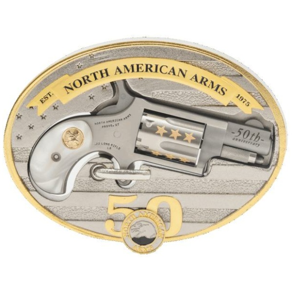 North American Arms 50th Anniversary Belt Buckle 22 LR 5rd Capacity 1.125" Barrel Faux Pearl Grip