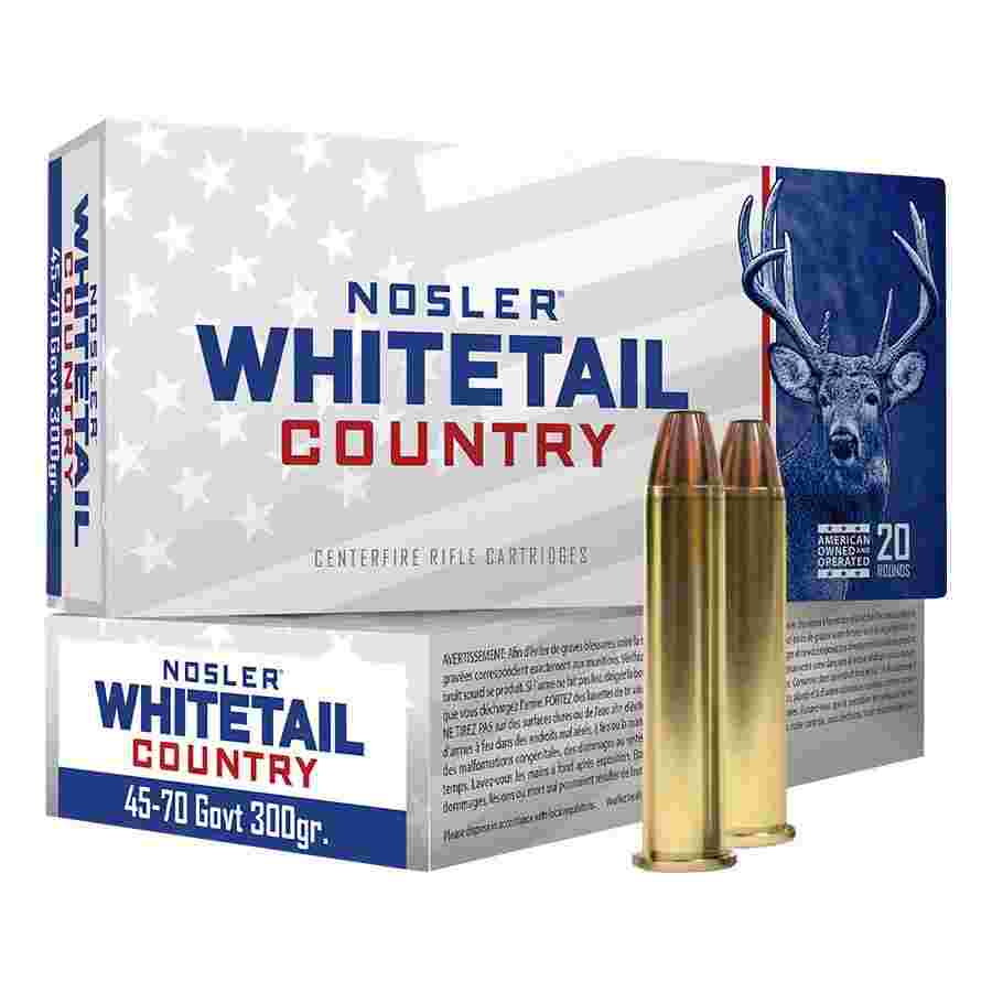 Nosler Whitetail Country Rifle Ammunition 45-70 Govt 300gr LFN 1950 fps 20/ct
