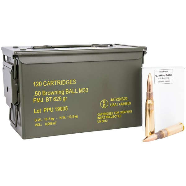 PPU Rangemaster Rifle Ammunition .50 BMG 625gr FMJ 2940 fps 120/ct (Metal Can)