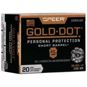 Speer Gold Dot Short Barrel Handgun Ammunition .38 Spl (+P) 135 gr HP 860 fps 20/ct