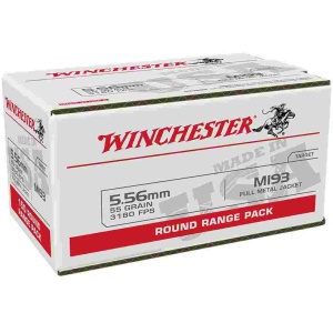 Winchester USA Lake City M193 Rifle Ammunition 5.56mm 55 gr. FMJ 3240 fps 100/ct