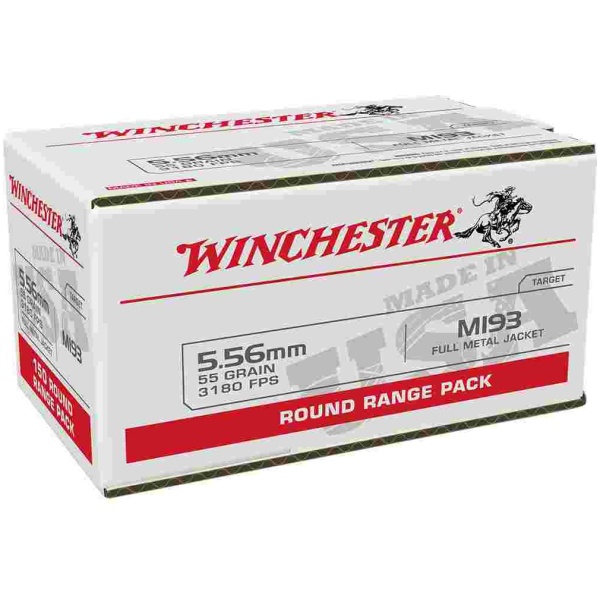 Winchester USA Lake City M193 Rifle Ammunition 5.56mm 55 gr. FMJ 3240 fps 100/ct