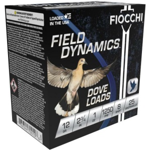 Fiocchi Field Dynamics Dove & Quail Shotshells 12ga 2-3/4" 1oz 1250 fps #8 25/ct