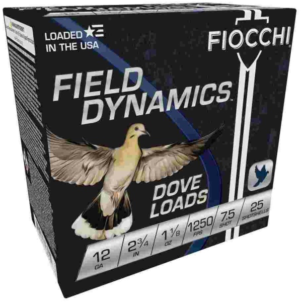 Fiocchi Lead Dove & Quail Shotshells 12ga 2-3/4 in 1-1/8 oz 1250 fps #7.5 25/ct
