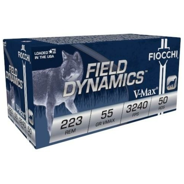 Fiocchi Field Dynamics Rifle Ammunition .223 Rem 55 gr VMAX 3240 fps 50/ct
