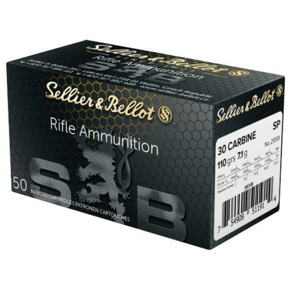 Sellier & Bellot Rifle Ammunition .30 Carbine 110 gr FMJ 1990 fps - 50/box