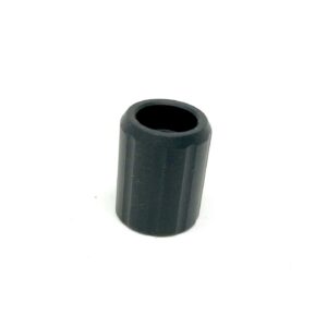 Black plastic cylindrical spacer, isolated on white background.